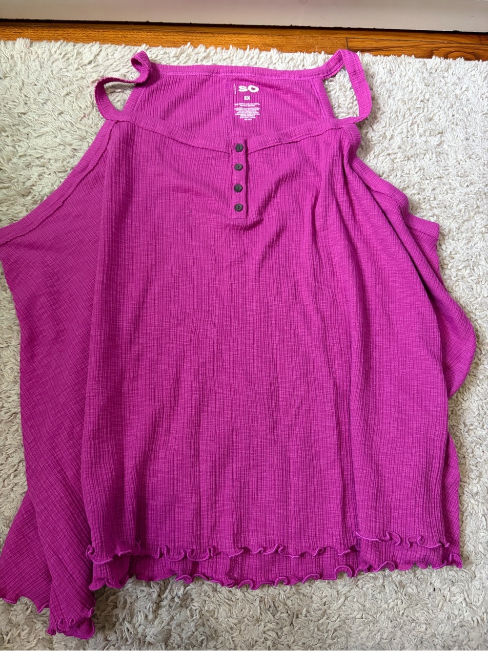 SO Bright Magenta Ribbed Henley Tank Top
